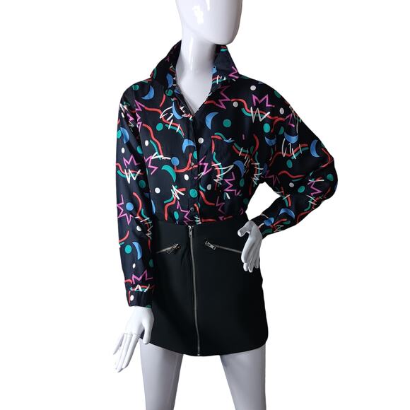 VTG 90's E. TEE Colorful Confetti Print Shirt Size Medium Oversized Long Sleeve - Picture 7 of 9